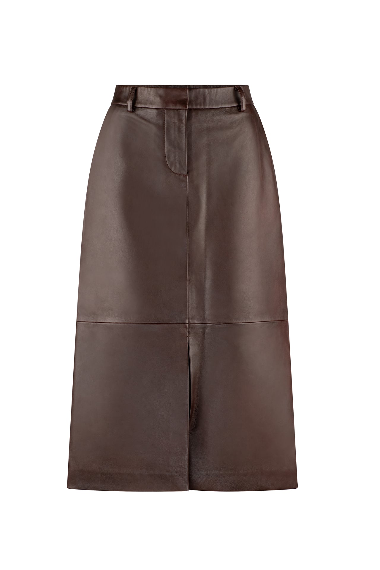 CHOCOLATE A LINE LEATHER SKIRT