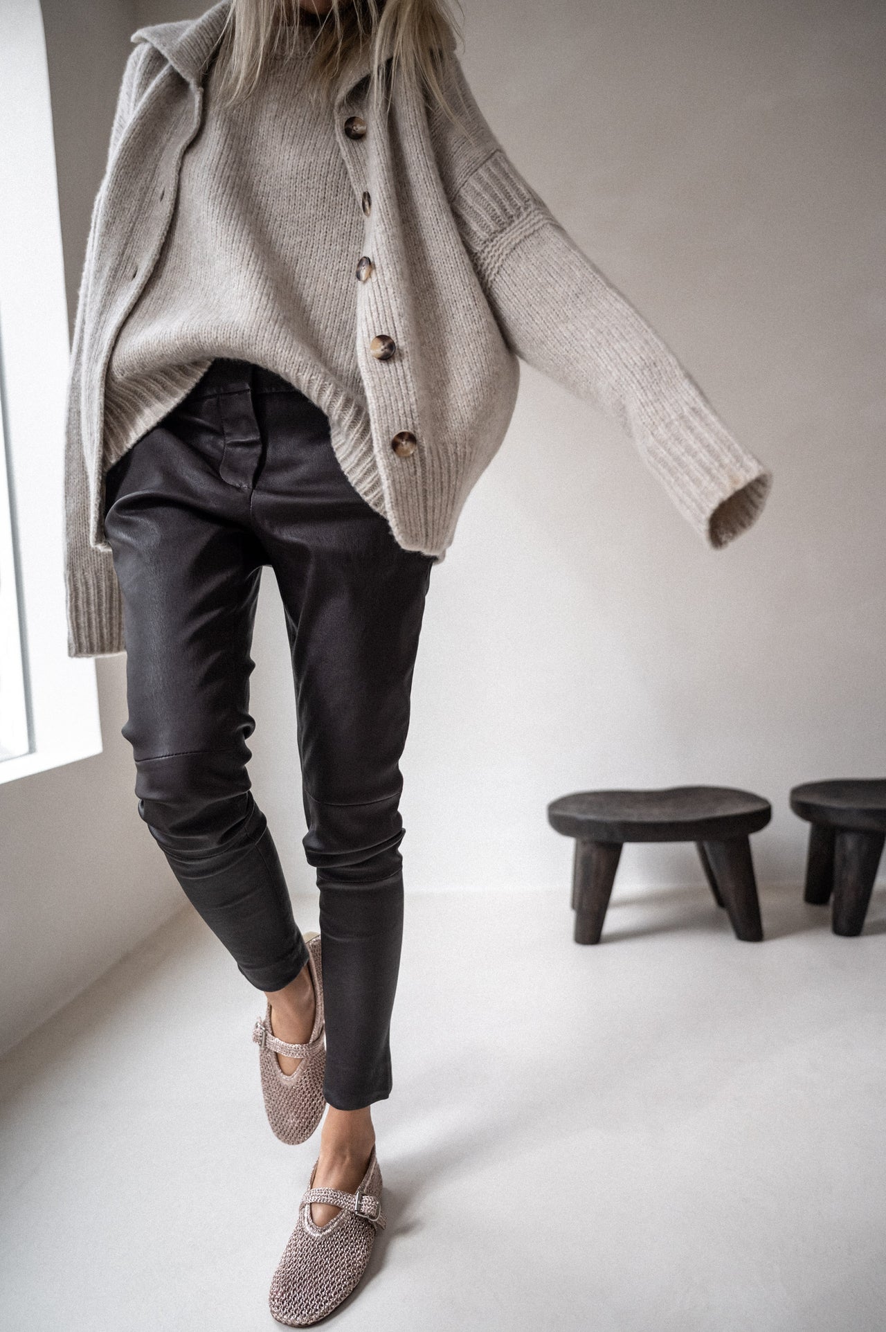ESPRESSO STRETCH LEATHER BOYFRIEND