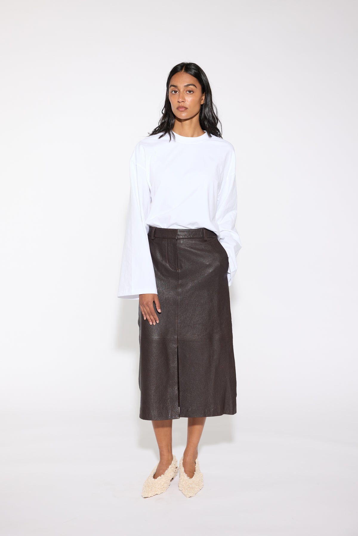 ESPRESSO A LINE PEBBLE LEATHER SKIRT