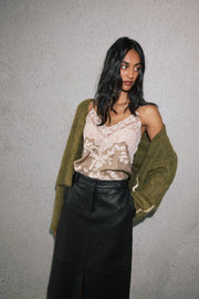 BLACK A LINE PEBBLE LEATHER SKIRT - OLIVIA SHEED