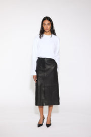 BLACK A LINE PEBBLE LEATHER SKIRT - OLIVIA SHEED