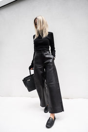 BLACK WIDE LEG LEATHER PANT - OLIVIA SHEED