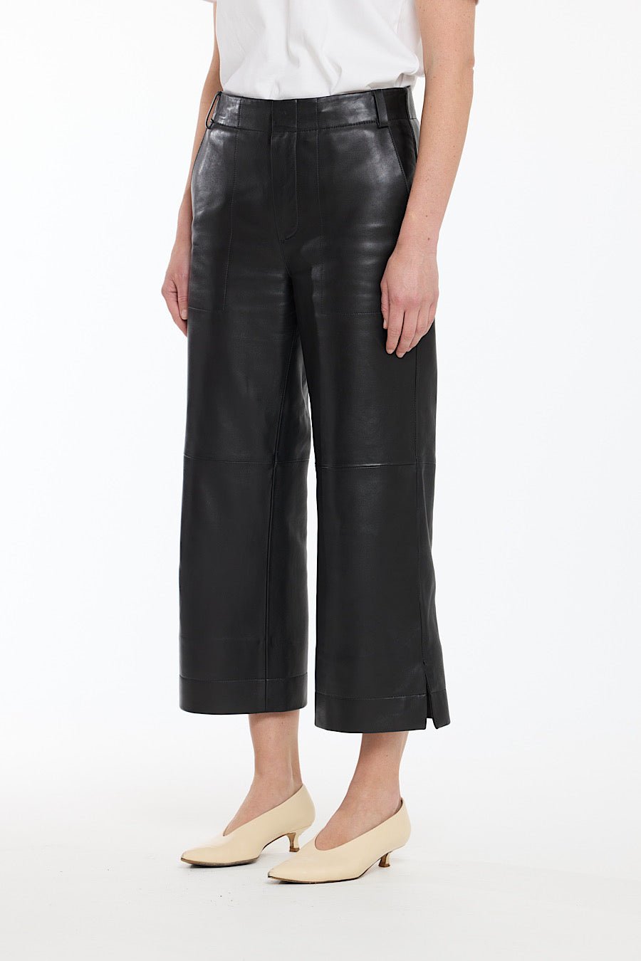 BLACK WIDE LEG LEATHER PANT - OLIVIA SHEED