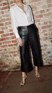 BLACK WIDE LEG LEATHER PANT - OLIVIA SHEED