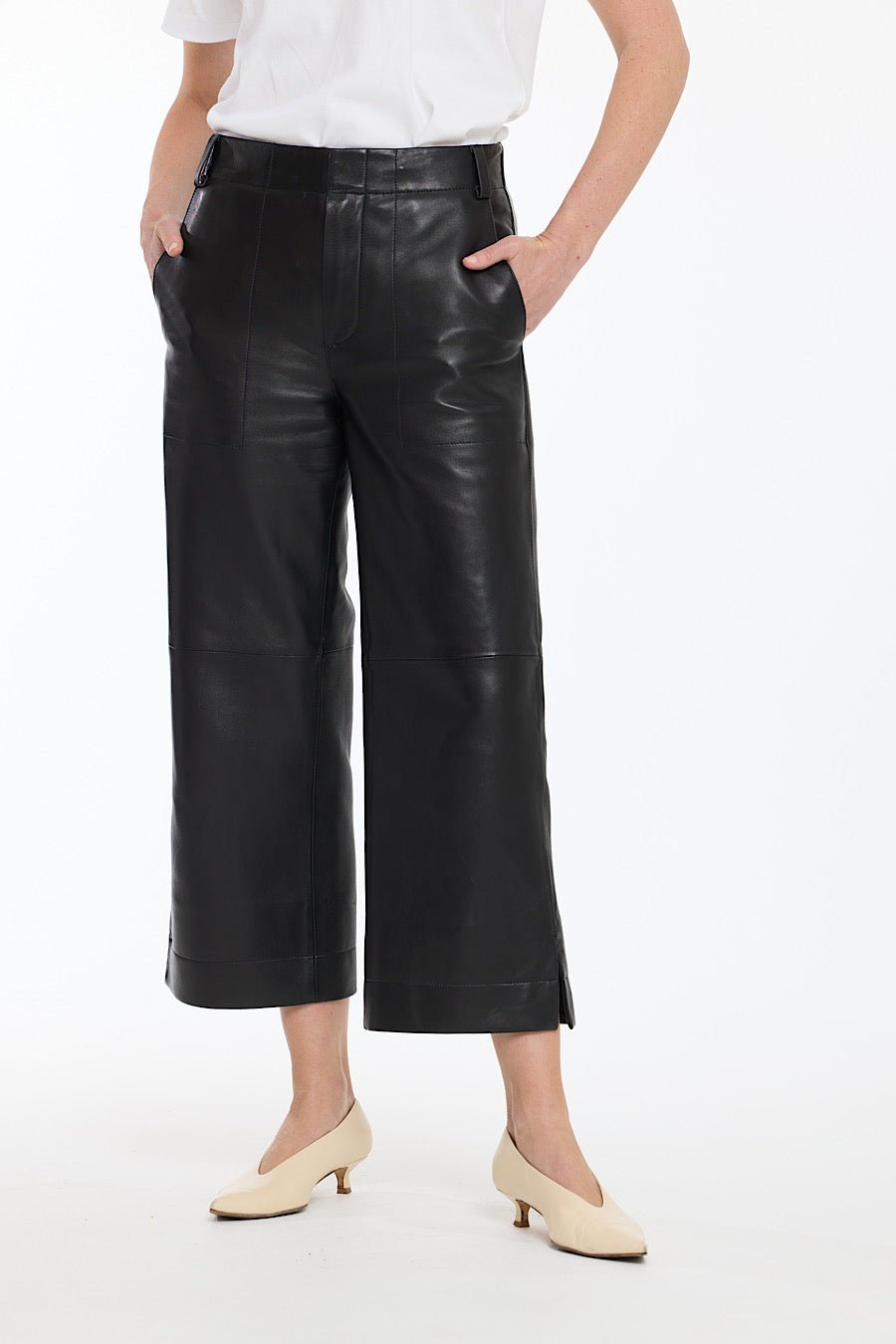 BLACK WIDE LEG LEATHER PANT - OLIVIA SHEED