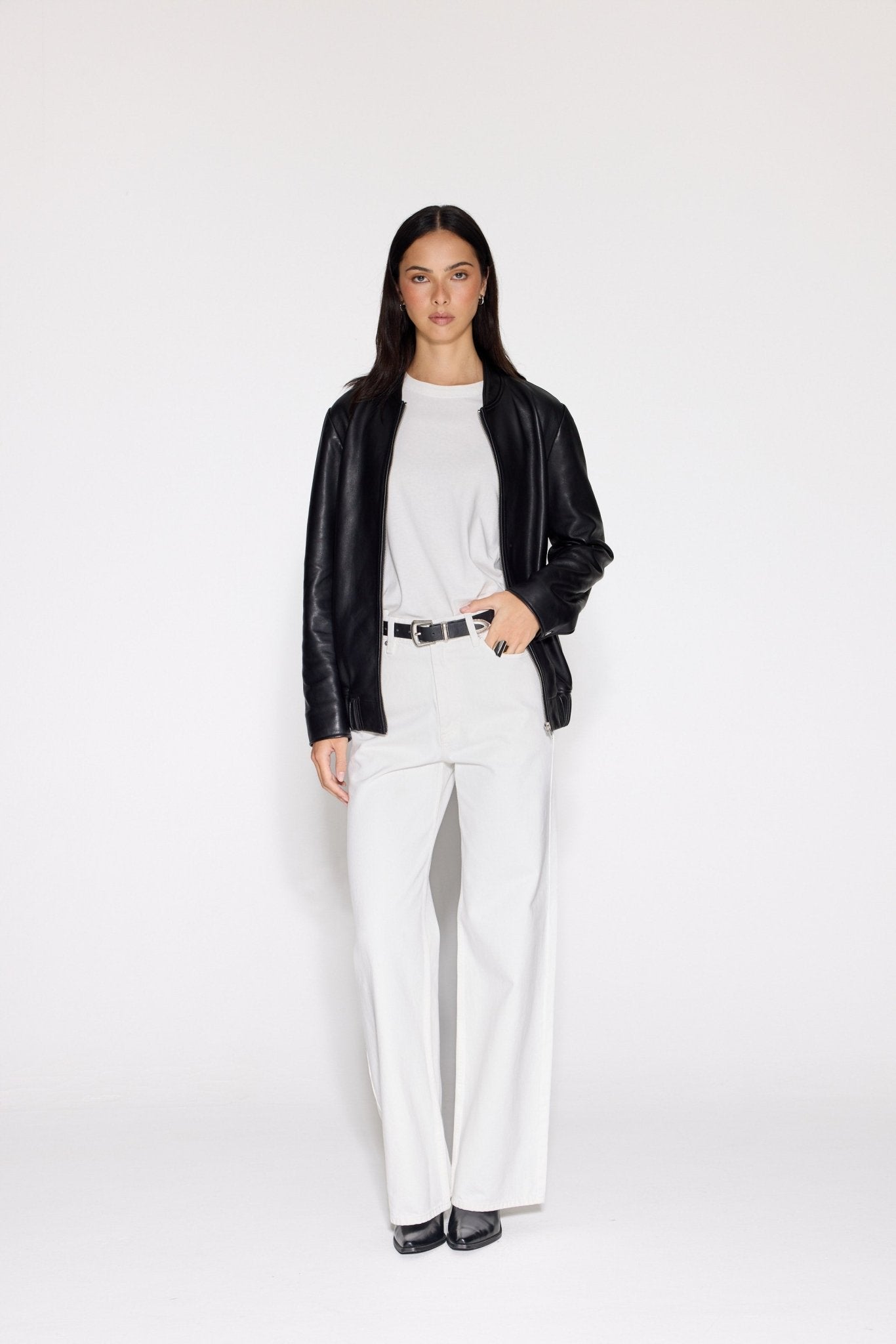 BOMBER LEATHER JACKET - OLIVIA SHEED