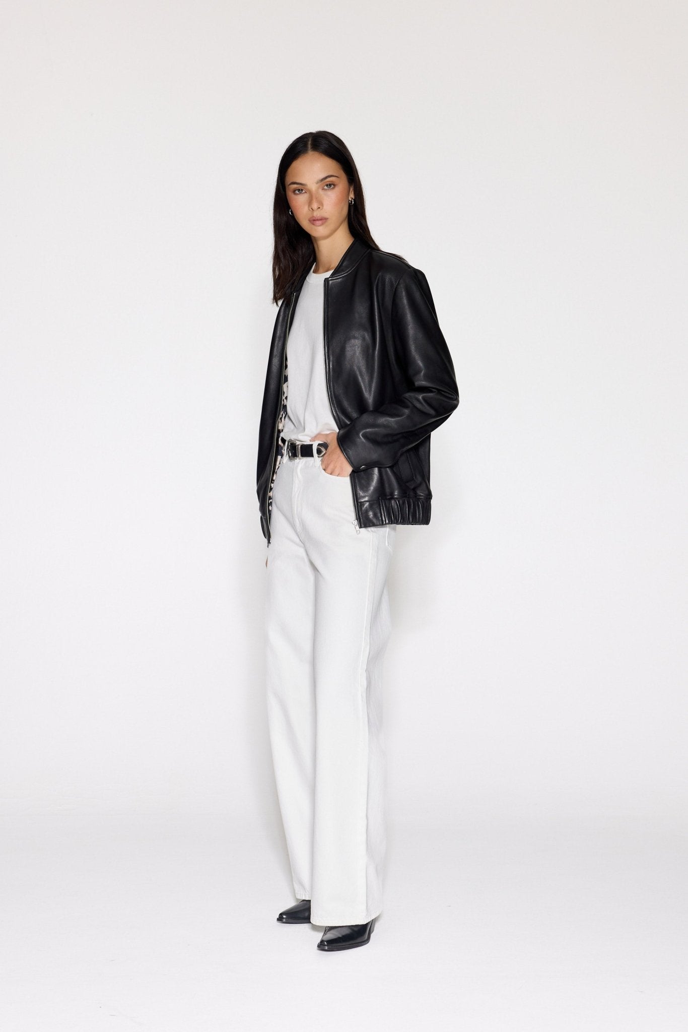 BOMBER LEATHER JACKET - OLIVIA SHEED