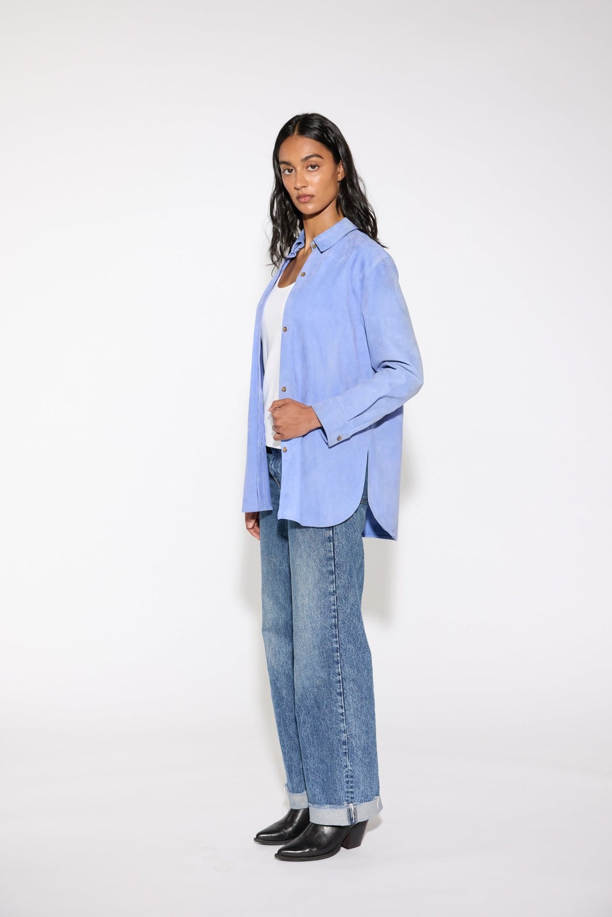 CORNFLOWER SUEDE SHIRT - OLIVIA SHEED