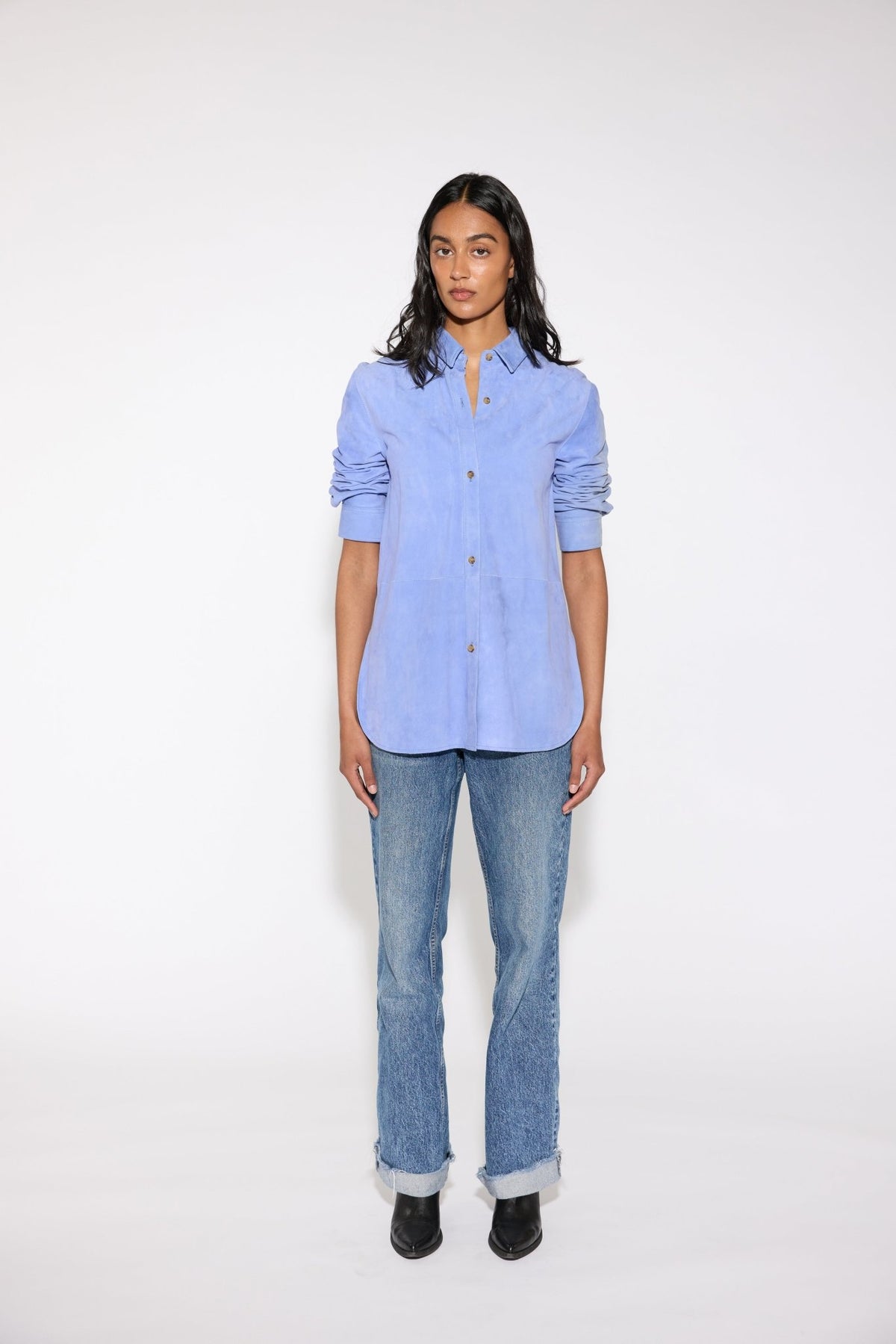 CORNFLOWER SUEDE SHIRT - OLIVIA SHEED