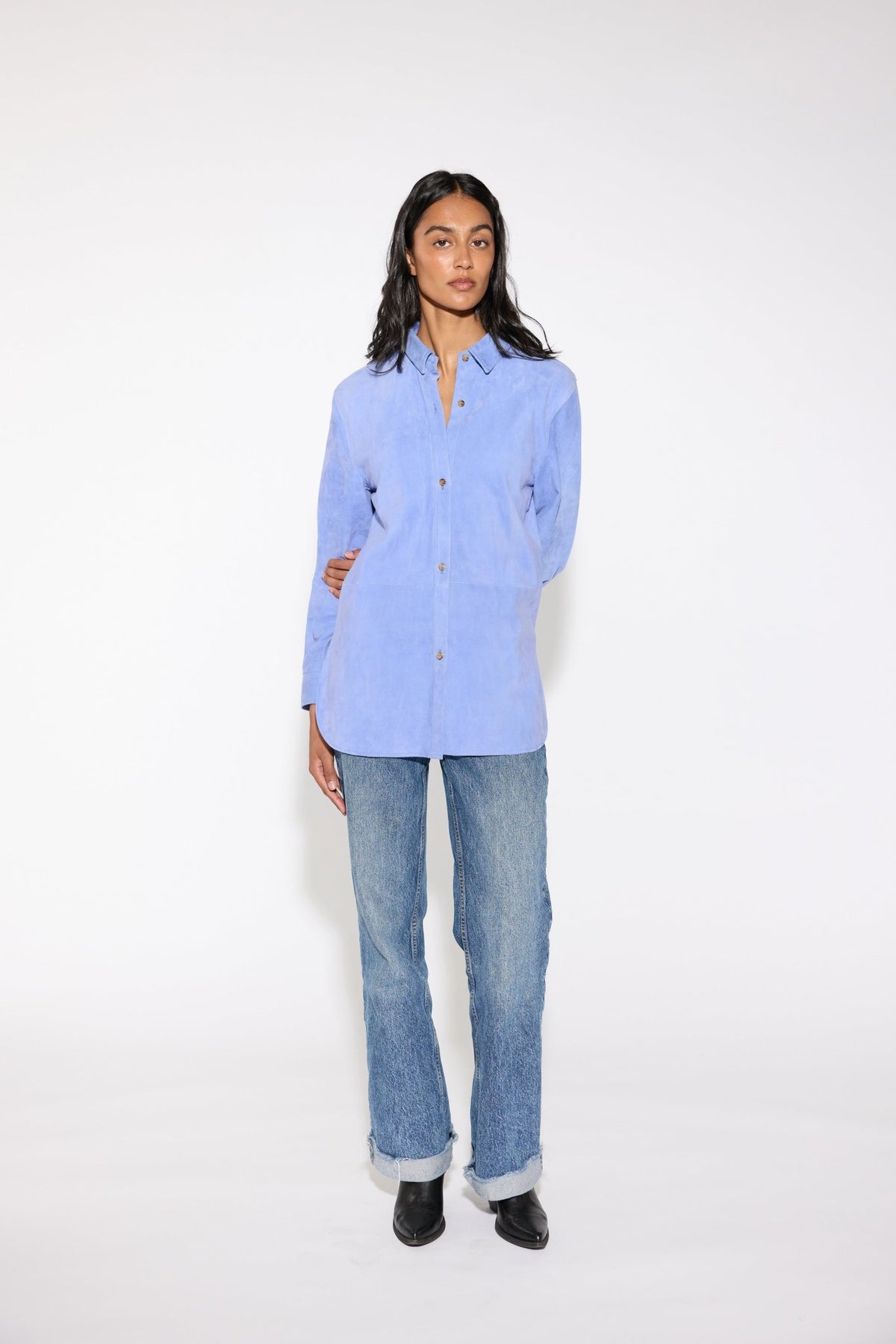 CORNFLOWER SUEDE SHIRT - OLIVIA SHEED