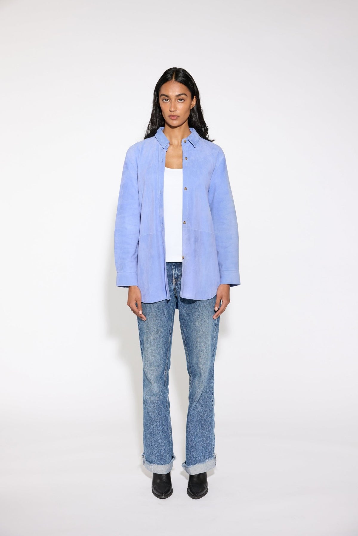 CORNFLOWER SUEDE SHIRT - OLIVIA SHEED