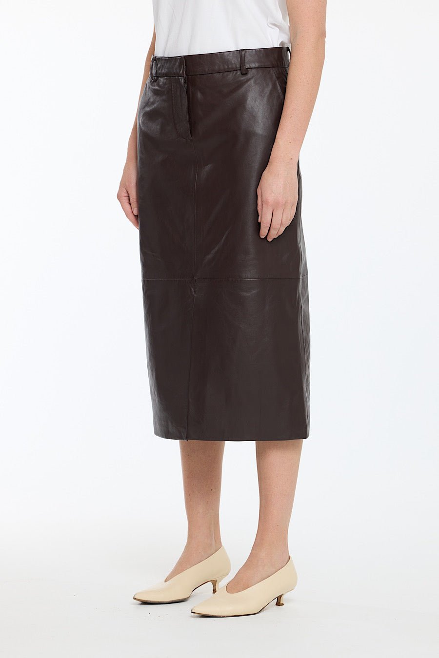 ESPRESSO A LINE LEATHER SKIRT - OLIVIA SHEED