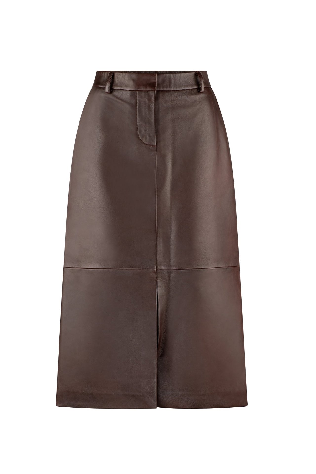 ESPRESSO A LINE LEATHER SKIRT - OLIVIA SHEED