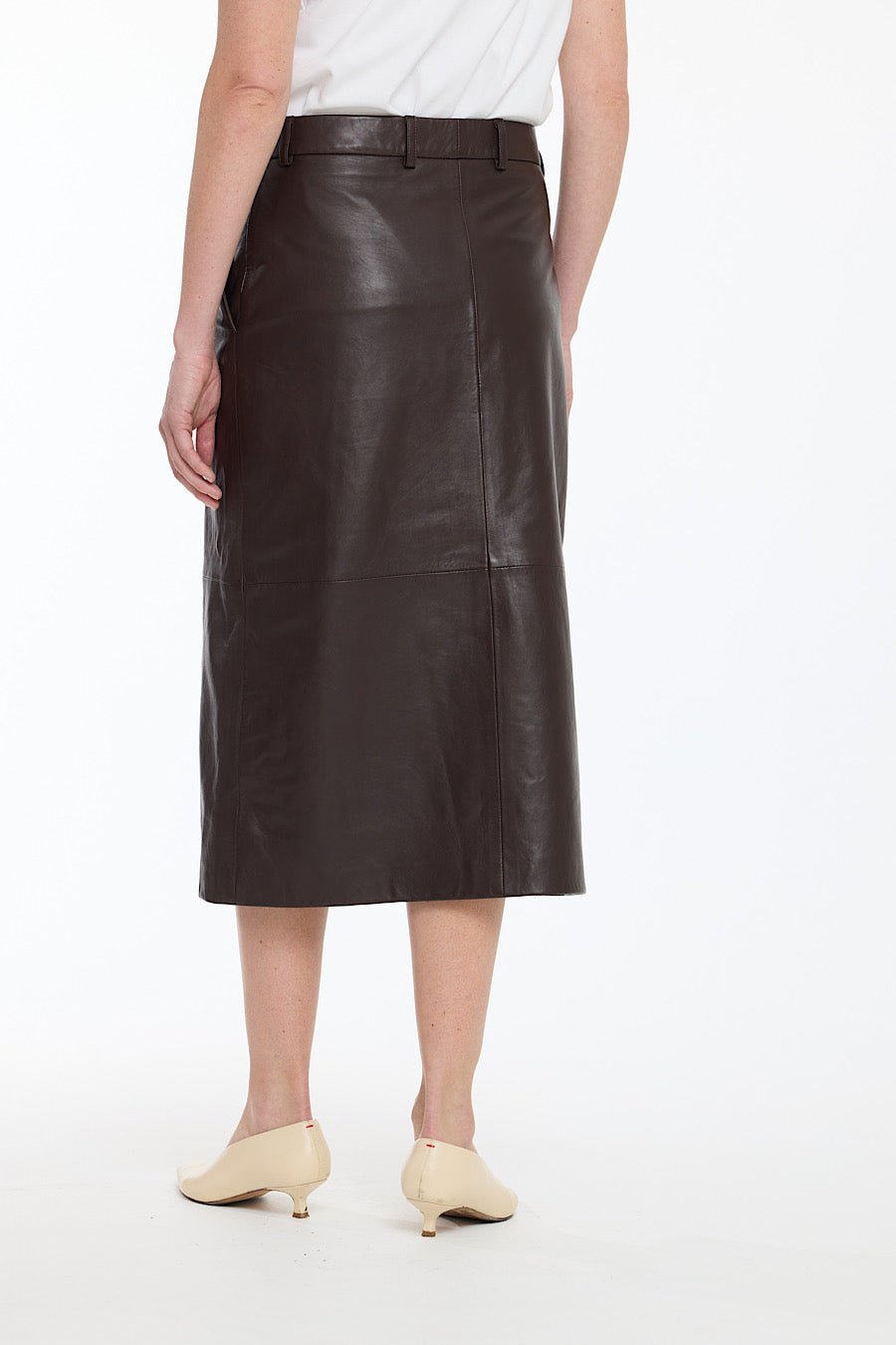 ESPRESSO A LINE LEATHER SKIRT - OLIVIA SHEED