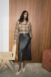 ESPRESSO A LINE PEBBLE LEATHER SKIRT - OLIVIA SHEED