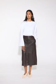 ESPRESSO A LINE PEBBLE LEATHER SKIRT - OLIVIA SHEED