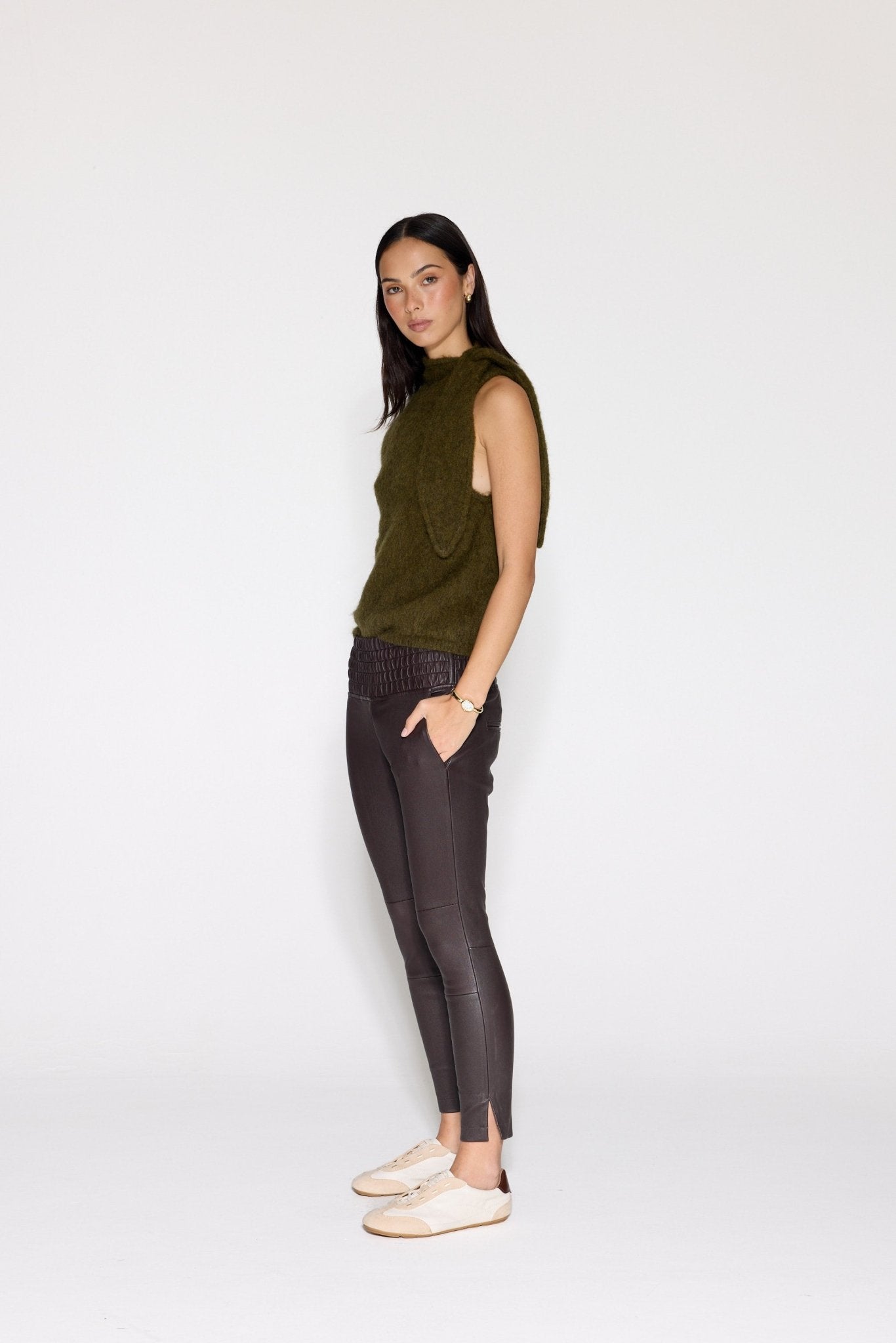 ESPRESSO STRETCH LEATHER JOGGER - OLIVIA SHEED