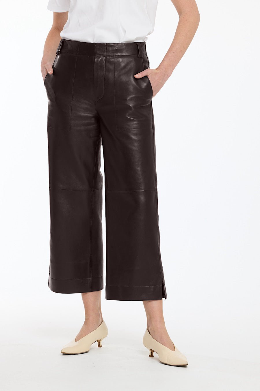 ESPRESSO WIDE LEG LEATHER PANT - OLIVIA SHEED