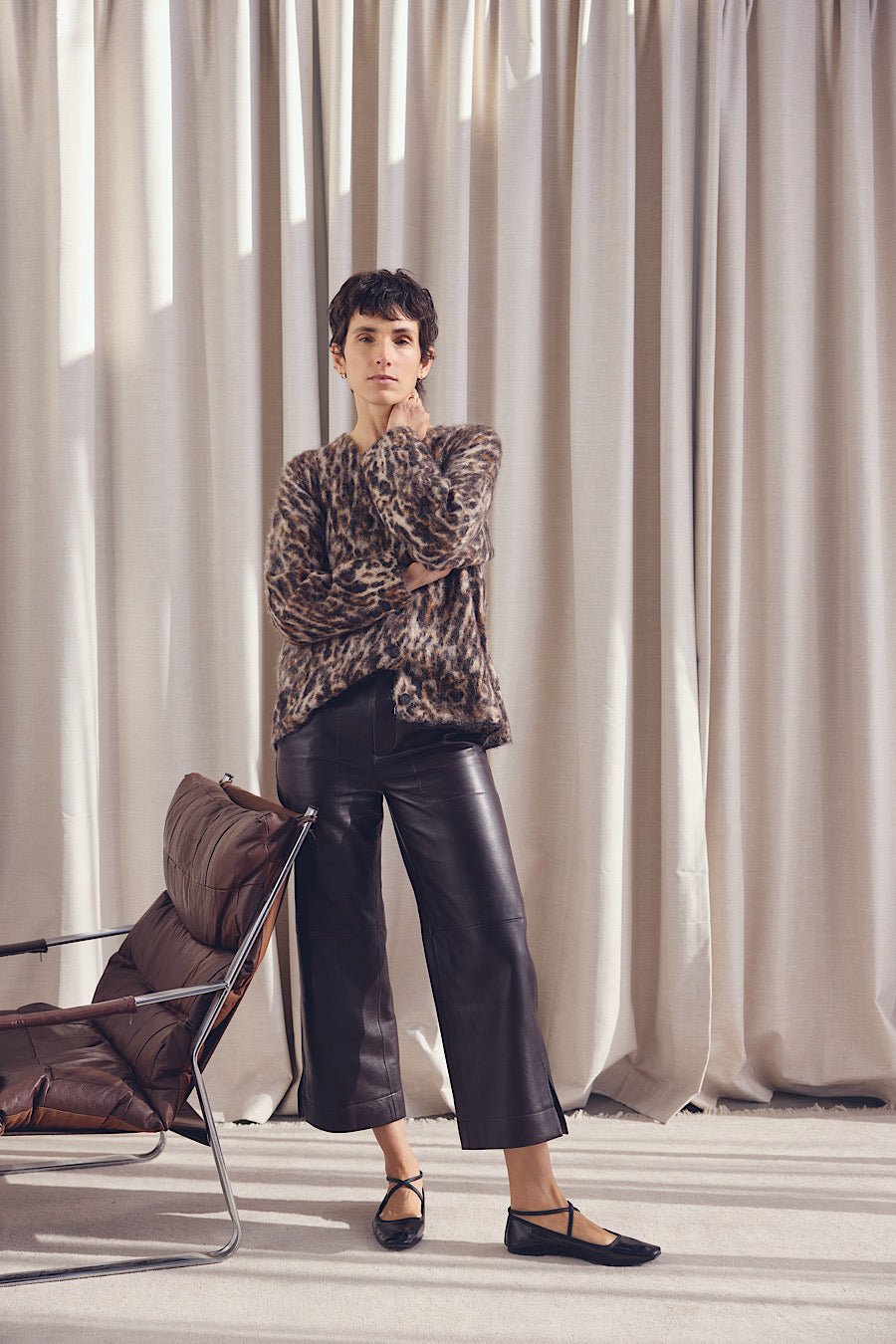 ESPRESSO WIDE LEG LEATHER PANT - OLIVIA SHEED