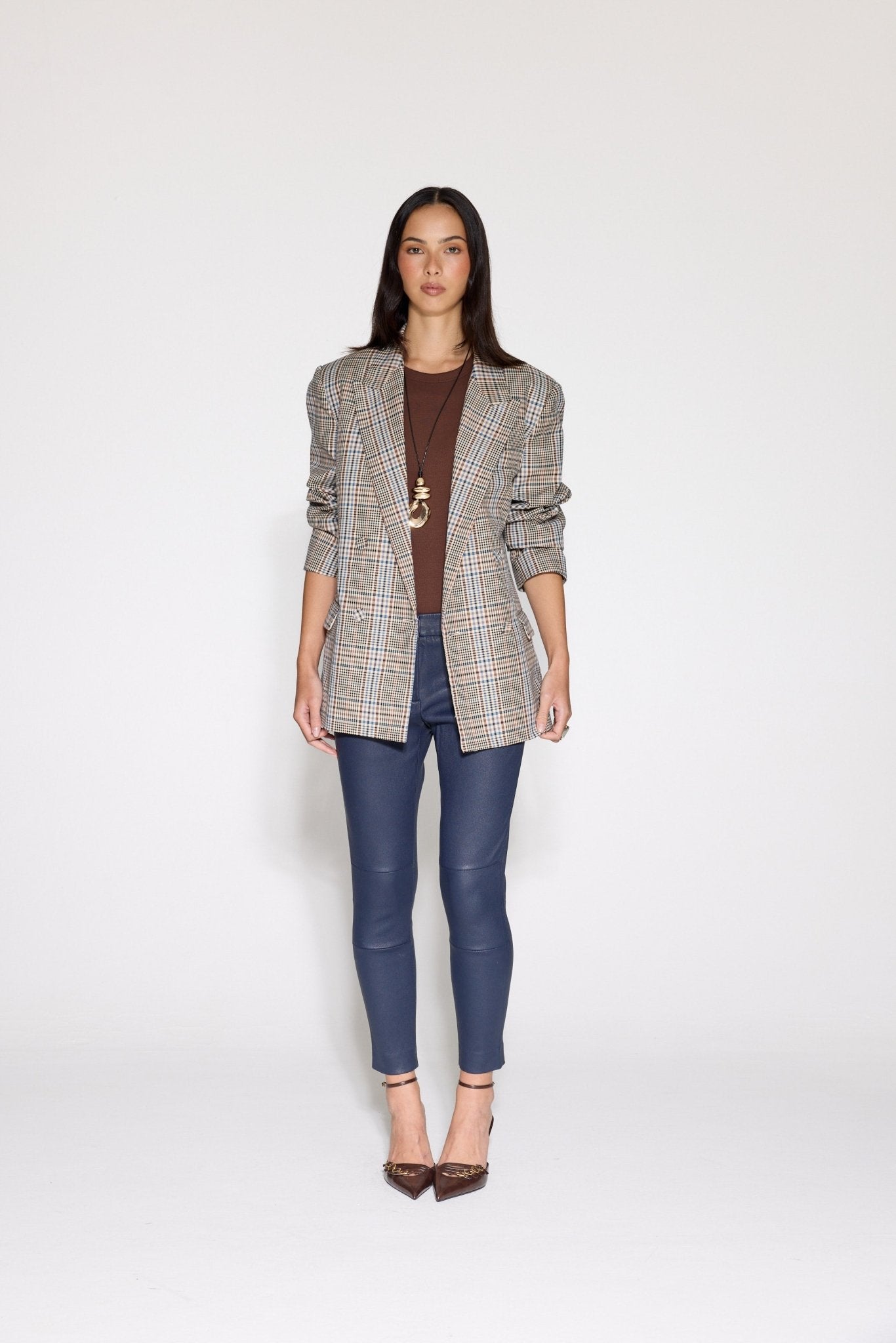 NAVY STRETCH LEATHER BOYFRIEND - OLIVIA SHEED