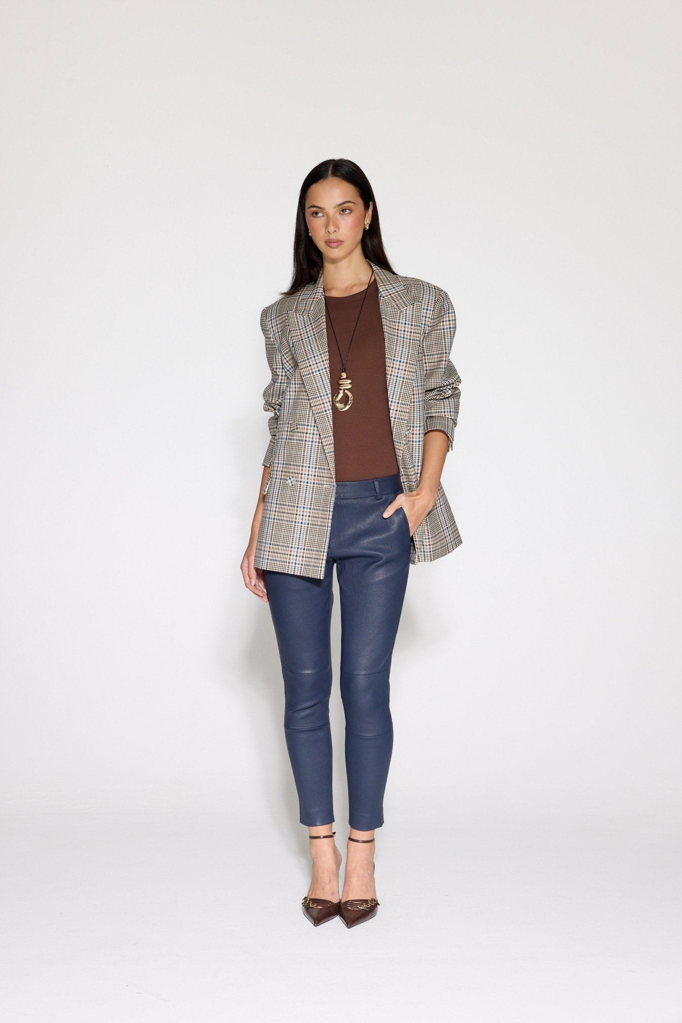 NAVY STRETCH LEATHER BOYFRIEND - OLIVIA SHEED