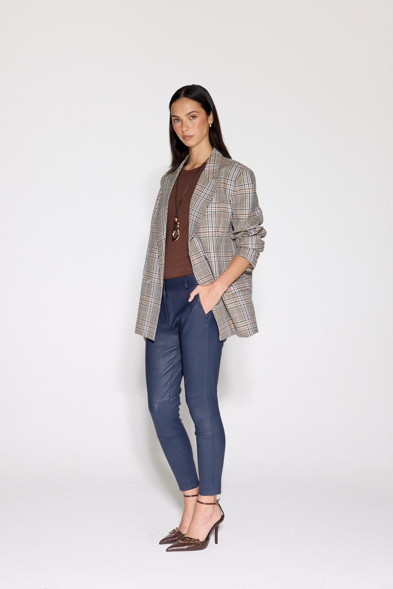 NAVY STRETCH LEATHER BOYFRIEND - OLIVIA SHEED