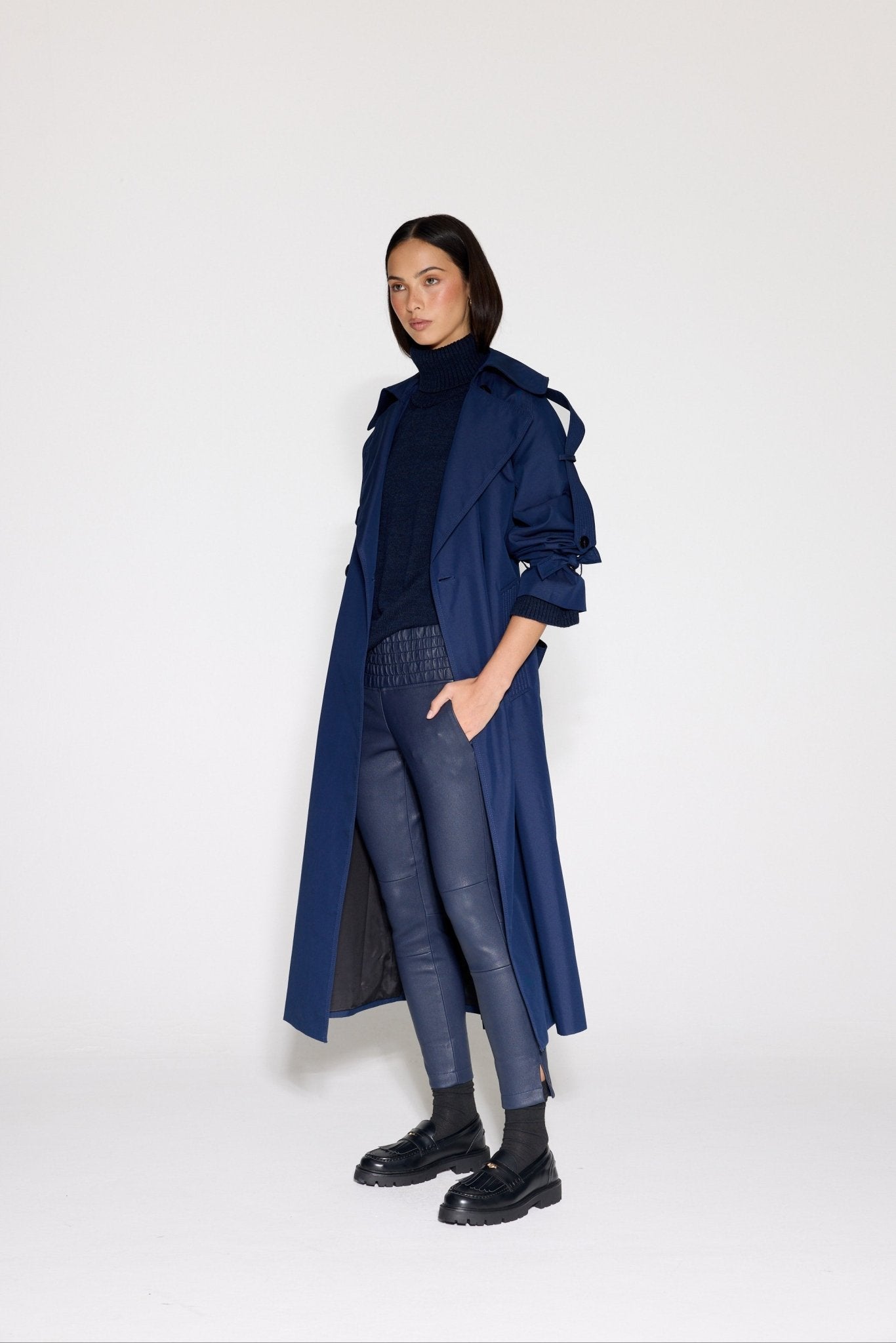 NAVY STRETCH LEATHER JOGGER - OLIVIA SHEED