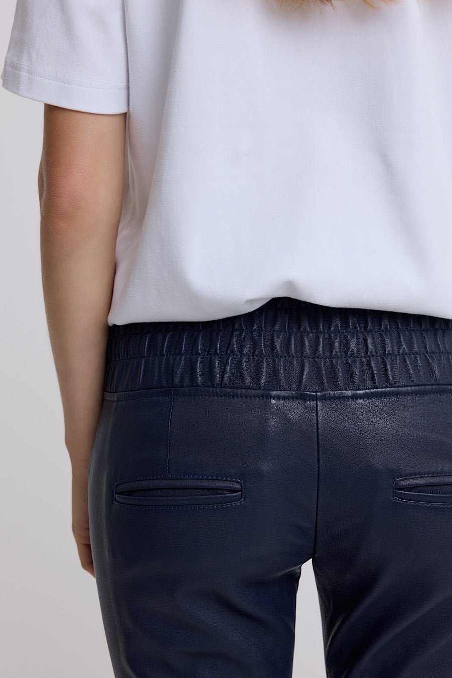 NAVY STRETCH LEATHER JOGGER - OLIVIA SHEED