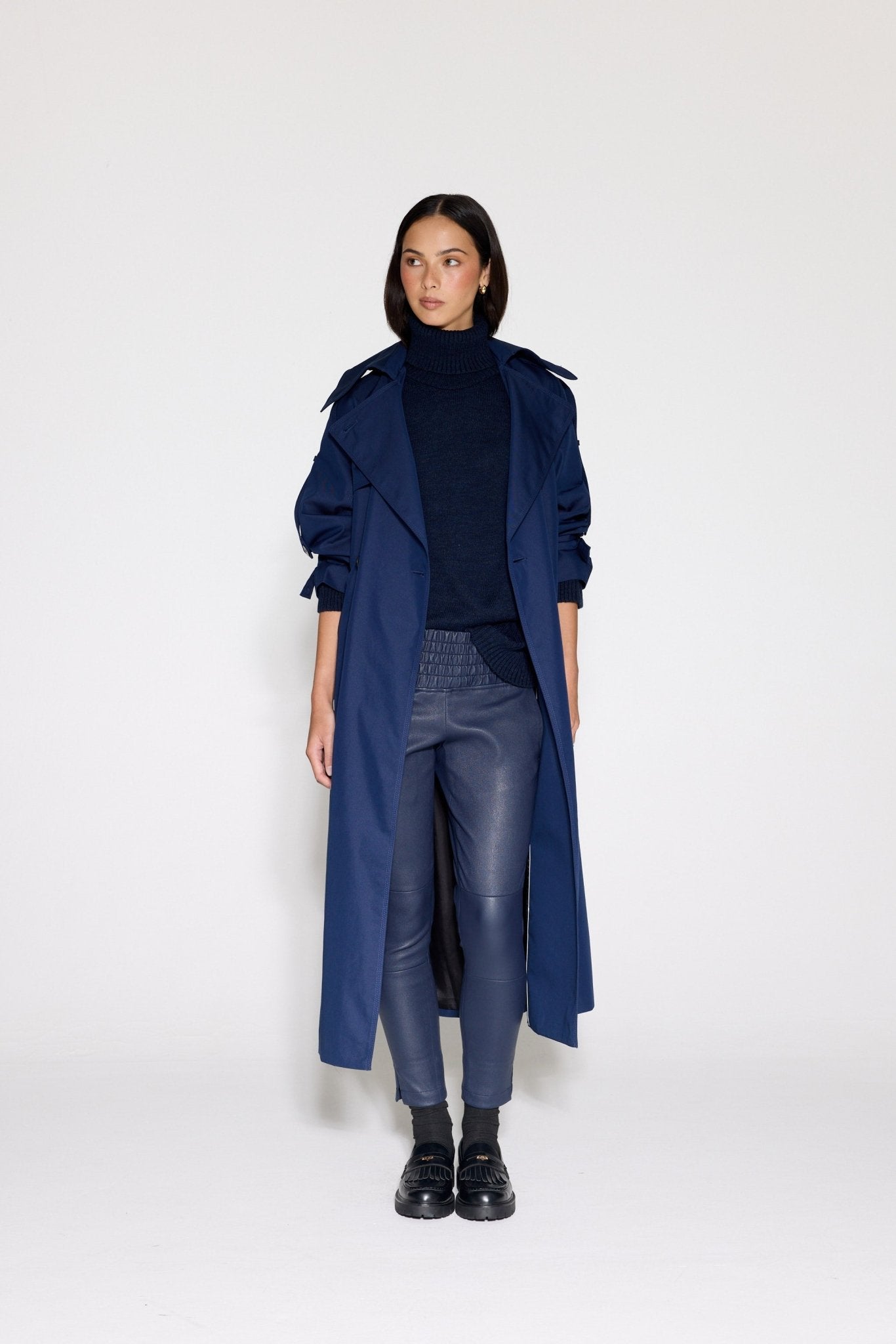 NAVY STRETCH LEATHER JOGGER - OLIVIA SHEED