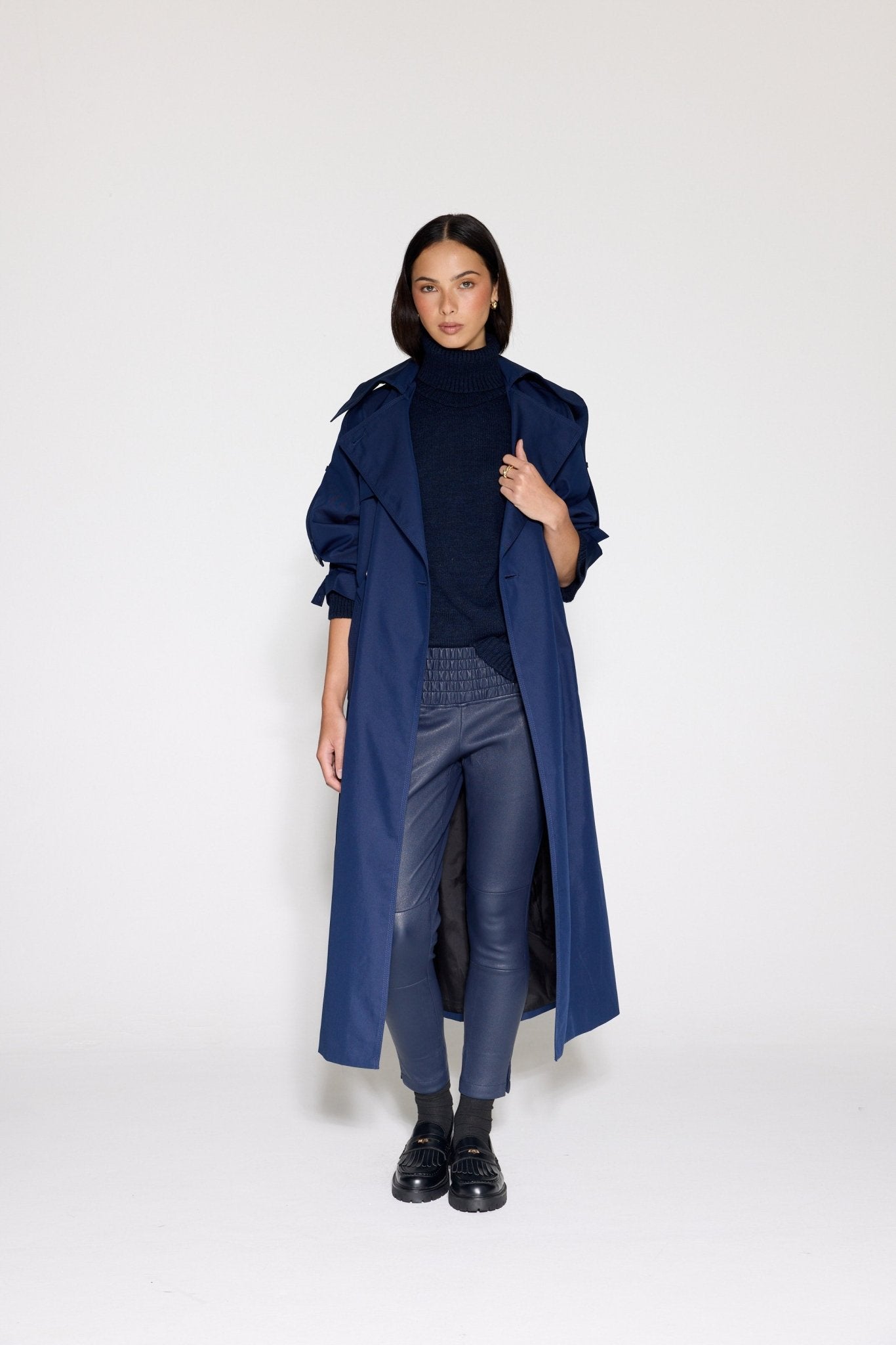 NAVY STRETCH LEATHER JOGGER - OLIVIA SHEED