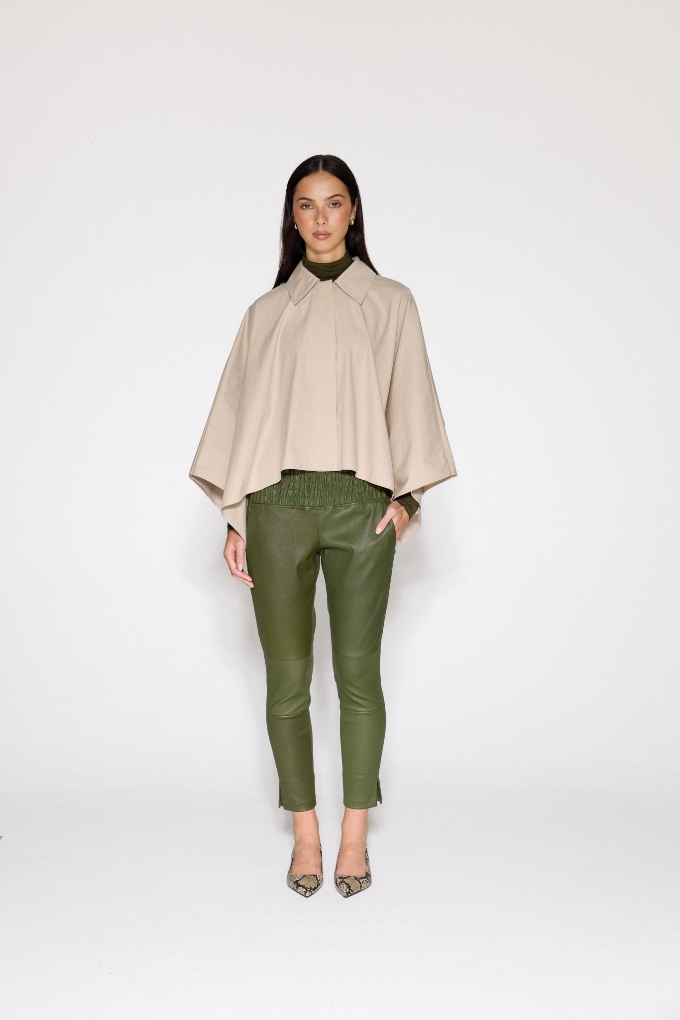 OLIVE STRETCH LEATHER JOGGER - OLIVIA SHEED