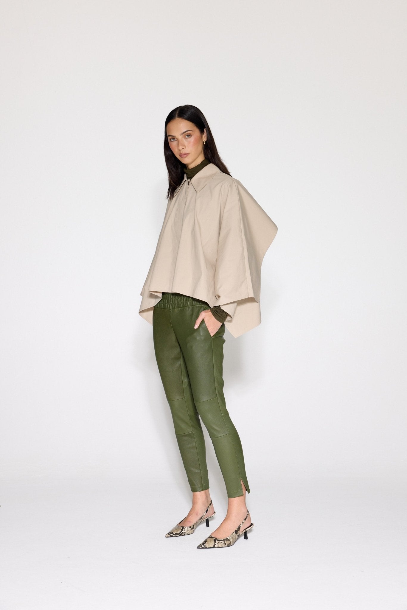OLIVE STRETCH LEATHER JOGGER - OLIVIA SHEED