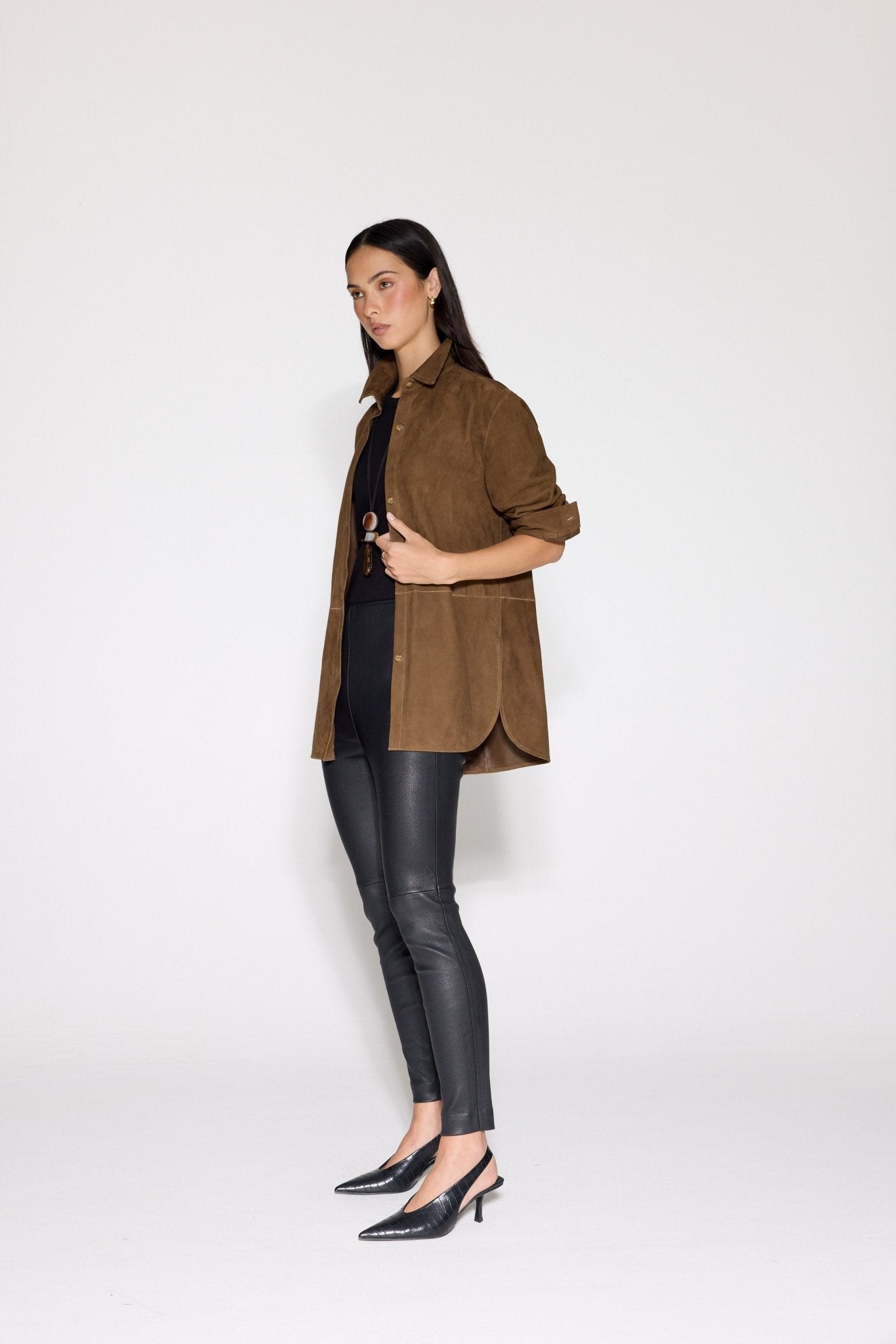PECAN SUEDE SHIRT - OLIVIA SHEED