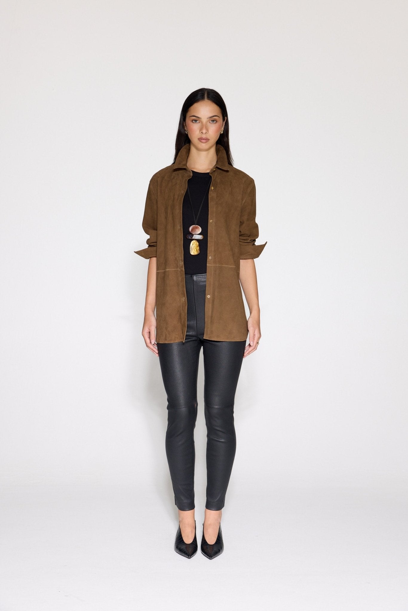 PECAN SUEDE SHIRT - OLIVIA SHEED