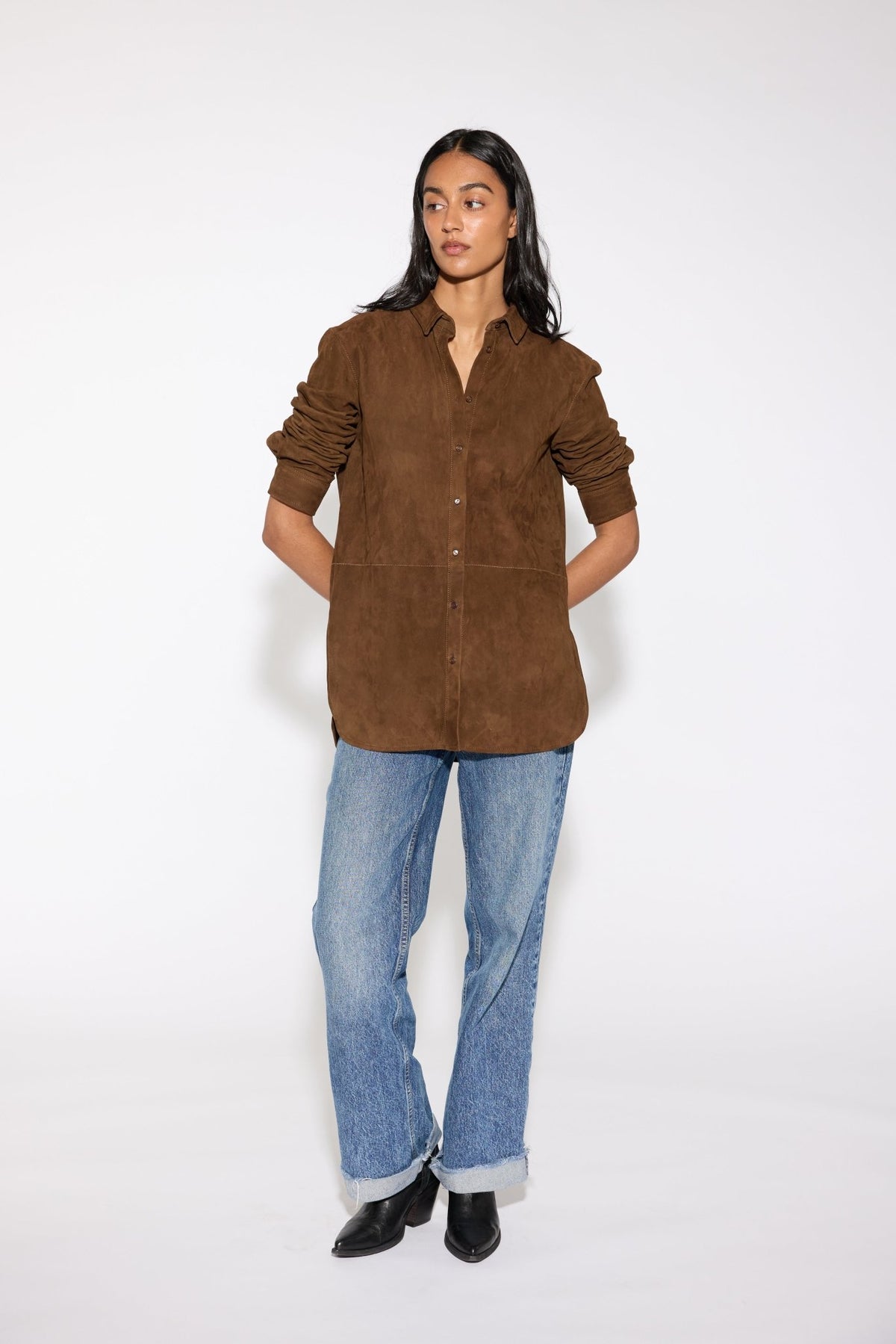PECAN SUEDE SHIRT - OLIVIA SHEED