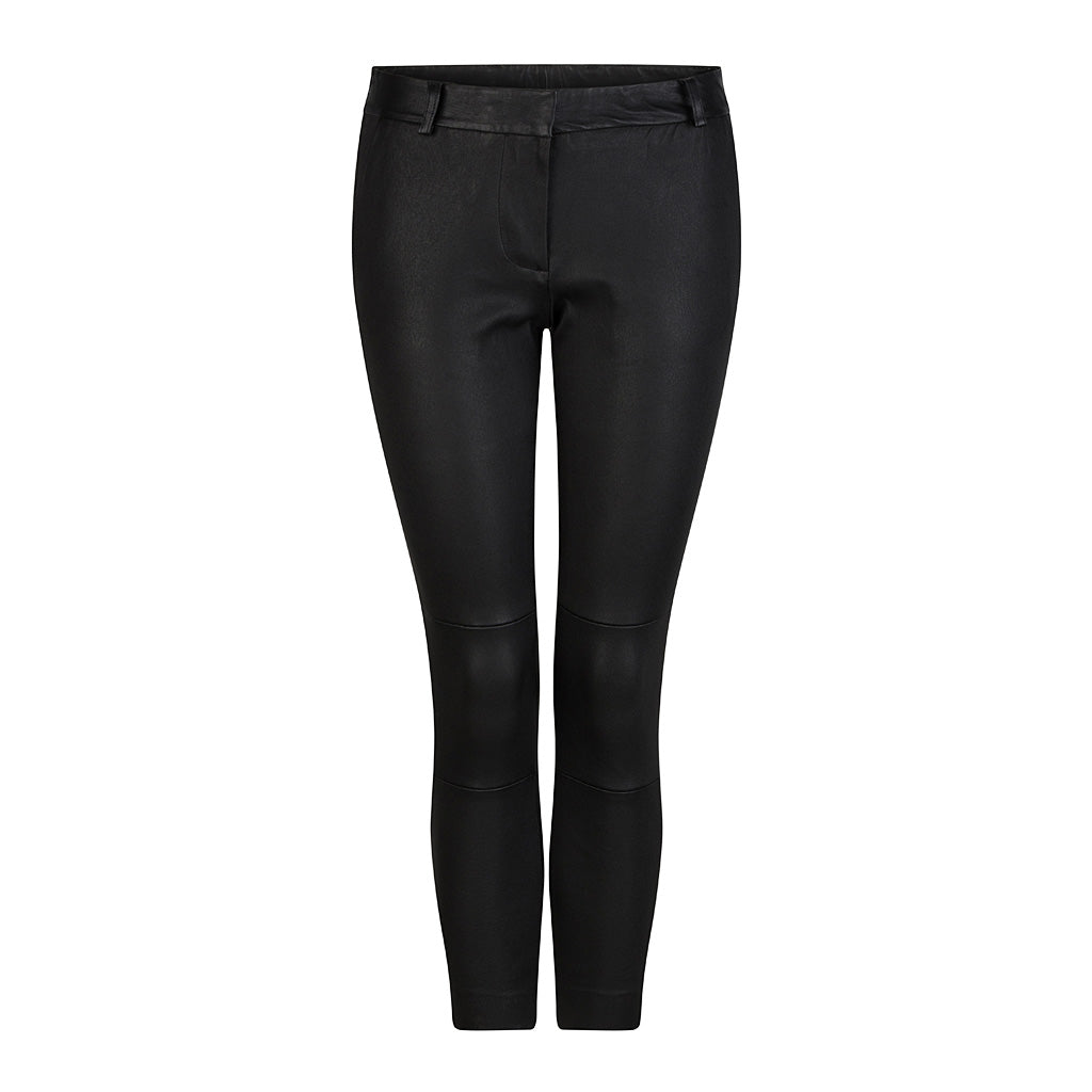 HI LO The Label stretch leather boyfriend pants in black - front